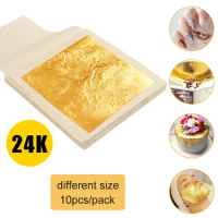 24K Gold Leaf Pure Genuine Gold Leaf Foil Sheets for Wine Drink Cake Decoration Arts Crafts Painting Skin Care 10pcs/Bag
