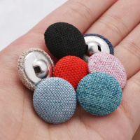 10pcs Fabric Wrapped Buttons Vintage Covered Linen Cloth Buttons Sofa Cushion Decor Round Shank Buttons Sewing Accessories