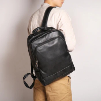 Genuine Leather Men's Backpack Fashion Large Capacity Shoolbag For Boy Leather Laptop Backpack Bag Weekend Picnic Backpack