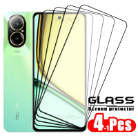 กระจกนิรภัย ปกเต็ม กาว ฟิล์มกันรอย 9H HD 4 ชิ้น สำหรับ Realme C67 4G