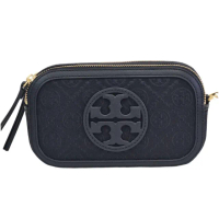 【TORY BURCH】TB T Monogram 老花織布雙層拉鏈包迷你相機包(黑色/贈原廠防塵袋紙袋/母親節送禮)