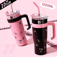 tumbler ice cream Keluli Tahan Karat Kapasiti Besar 1200ml, Kelalang Termos dengan Pemegang Straw Va
