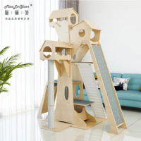 Large Solid Wood Cat Climbing Frame, Litter Resistant to Scratching Cat Tree, Villa Pet Furniture