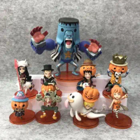 9 Pcs Set One Piece Wcf Halloween Pumpkin Series Action Figures Luffy Nami Zoro Sanji Doll Model Desktop Collection Ornaments