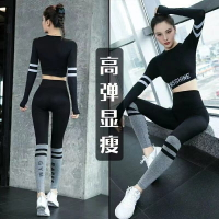 瑜伽服瑜伽套裝套裝女瑜伽上衣長袖性感露肚瑜伽褲褲緊身高彈跑步長褲