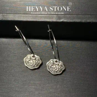 HEYYA STONE Flower Hoop Earrings Rough Raw Simple Classic Round Circle Gemstone Jewelry Handmade Stainless Steel