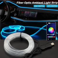 1/2/3/4/5M RGB Car Interior Ambient LED Light Strip Invisible USB Fiber Optic Atmosphere Lamp support APP Control