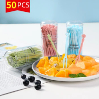 50 Pcs/set Disposable Plastic Buffet Cupcake Fruit Fork Dessert Salad Stick Food Forks Picks Set for Party Kitchen Accessories