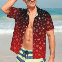 Gradient Snowflake Beach Shirt Man Christmas Casual Shirts Hawaiian Short-Sleeved Design Vintage Oversized Blouses Gift Idea