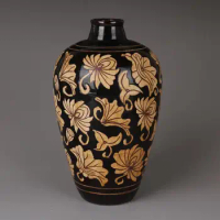 Black Planter Vase Chinese Antique Vase Autumn Leaf Chinese Vase Tall Black Yellow Leaves Porcelain Vases for Decoration