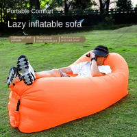 Portable Camping Inflatable Sofa Beach Sleeping Bag Folding Chair Single Cushion Outdoor Lazy Air Sofa Bed 190T Polyester Cloth