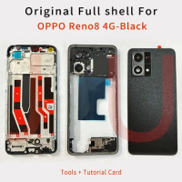 New For OP Reno8 4G Battery Cover Middle Frame Lcd Fram For Reno 8 4G Rear Housing Case With Camera Frame