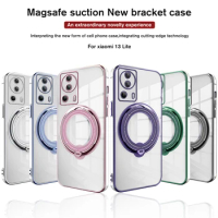 For Xiaomi 13 Lite Case Metal Ring Rotating Stand Plating Cover Xiaomi 12T Pro 11T 5G For Magsafe Car Magnet Lens Protect Fundas