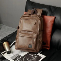 Simple Casual Men's Backpack Soft PU Leather Backpack for Men Large Capacity Travel Bag Men Schoolbags Laptop Backpack Mochila