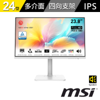 【MSI 微星】Modern MD2412PW 24型 IPS 100Hz 美型平面螢幕-白色(Type-C/內建喇叭/TUV護眼/樞紐旋轉)
