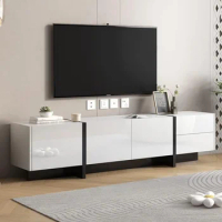 TV Bench Up To 80 Inches, Uniquely Styled Console Table with High-gloss UV Surface, Modern Floor-to-ceiling TV Stand