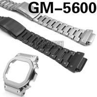 GM-5600 Black Silver Set Watch Band Strap Stainless Steel Watch Bezel ONLY 316L Stainless Steel Metal Watchbands Cover Tools