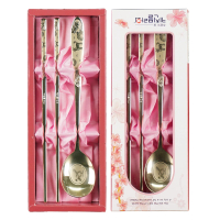 【韓國KitchenFlower】不鏽鋼金狗扁筷湯匙禮盒(韓國製316不鏽鋼)