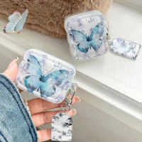 Retro Ink Painting Butterfly Case For Apple Airpods 1 2 Pro 2 Earphone Cover For Air pods pro2 airpod 3 with Pendant Keychain