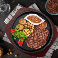 Round Household Iron Plate Korean Barbecue Pan Fried Steak Non Stick Cast Iron Barbecue Plate Steak Plate Cast Iron