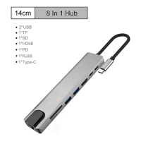 8 in 1 USB C Hub to RJ45 Lan 4K HDMI-Compatible USB 3.0 2.0 Type C PD Dock Splitter Tool for MacBook iPad Samsung S21 Dex Switch