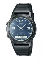 Casio Casio Analog Digital Jam Tangan Unisex Strap Karet Hitam AW-49HE-2A Original