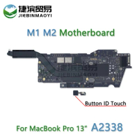 M1 M2 A2338 Motherboard For MacBook Pro 13" RAM 8GB 16GB SSD 256GB 512GB 1TB A2338 Logic Board 820-02020-11 With Touch Button