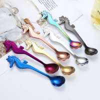 Stainless Steel Creative Sea Horse Shape Coffee Spoon Hanging Cup Stirring Spoon Titanium-plated Multi-color Specialty Spoons