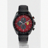 【Ferrari 法拉利】FERRARI法拉利男錶型號FE00060(紅色錶面槍灰色錶殼深黑色真皮皮革錶帶款)