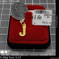 Emas 916,Loket 3 D Crki Huruf J Huruf J 0.63cm Design:7494<Z02UJ>P916A(YT)-Size: 0.43cm