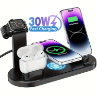 7 in 1 30W Wireless Charger Stand Pad For iPhone 15 14 13 12 Apple Watch Fast Charging Dock Station for Airpods Pro iWatch 8 7