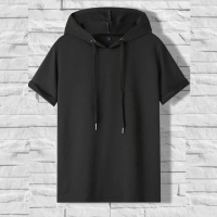 Baju Kaos Hoodie Pria Kaos Kupluk Sweater Pendek Lengan Hoodie Distro Oblong Hitam Cowok Dewasa