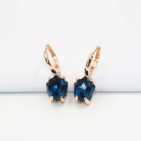2021 Gorgeous Irregular Geometric Interface Royal Blue Crystal Rose Gold Plated Earrings The Beautiful Aurora Jewelry Gifts