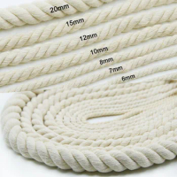 100% Cotton Rope Beige Cotton Macrame Twisted-Cord 3 Strand 5mm 6mm Hand-woven Pendant Macrame Rope DIY Florists Craft Cords