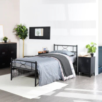 Metal Bed Frame Twin Size with Headboard and Footboard Single Platform Mattress Base,Metal Tube No Box Spring