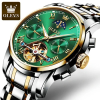 OLEVS 6617 Fashion Mechanical Watch Stainless Steel Watchband Round-dial Moon Phase Week Display Calendar