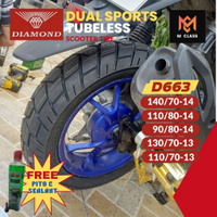 R14 D663 DUAL SPORTS TUBELESS TIRE FOR AEROX 155, PCX160; SUPER 8, ELITE350i- DIAMOND 140/70;110/80