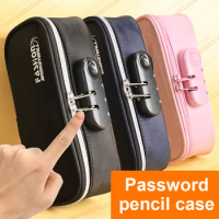Portable Password lock pencil case Boy Canvas Pencil bag large capacity pencil cases bag kids pen case gifts Student stationery