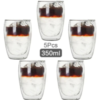 350ml Double Wall Glass Cup Transparent Handmade Heat Resistant Tea Drink Cup MINI Whisky Cup 100 centigrade Espresso Coffee Cup