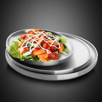 雙層隔熱304不銹鋼盤子水果沙拉圓盤西餐牛排盤菜碟子家用平盤