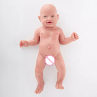 23 inch big smile silicone rebirth doll with clothes hat socks baby bottle silicone baby boy child realistic toy