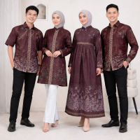 Anjani Baju Batik Couple Keluarga Sarimbit Anjani Burgundy untuk Pria dan Wanita dengan Desain Elega