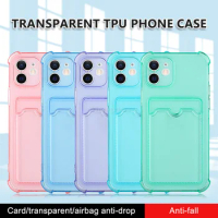 500Pcs Clear Card Holder Shockproof Phone Case For iPhone 13 12 Pro Max Mini XS X XR 7 8 Plus Wallet Soft TPU Transparent Cover