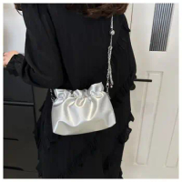 Fashion Soft PU Leather Shoulder Bags for women Mini Metal Sphere Chain Solid Crossbody Female Bucket Bags phone sac polene