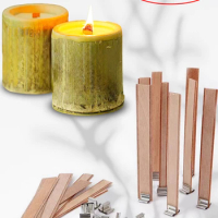 10Pcs Wooden Candle Wicks Core + Natural Wood Wick With Iron Stand DIY Aroma Candle Material Soy Wax Smokeless Candles Supplies