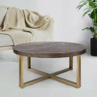 Round Coffee Table Wood Top Metal Legs 36 Inch D x 16 Inch H Elegant Modern Design Sturdy Easy Installation Easy to Clean