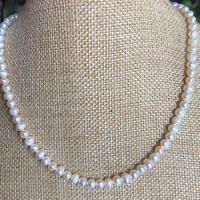 18" 5-6 MM South Sea NATURAL WHITE PEARL NECKLACE 14K GOLD CLASP