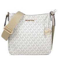 MICHAEL KORS Jet Set Travel 金字防刮滿版Logo織紋寬帶長型斜背包(乳霜白/小)