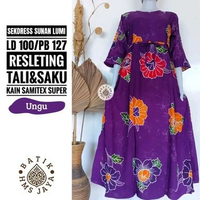 Sekdress Sunan Lumi Midi Dress Petite Girl Gamis Mungil Batik Pekalongan Cap Ungu