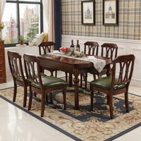 餐桌 包安裝 美式實木伸縮餐桌椅組合6人10人飯桌復古實木跳臺西餐桌